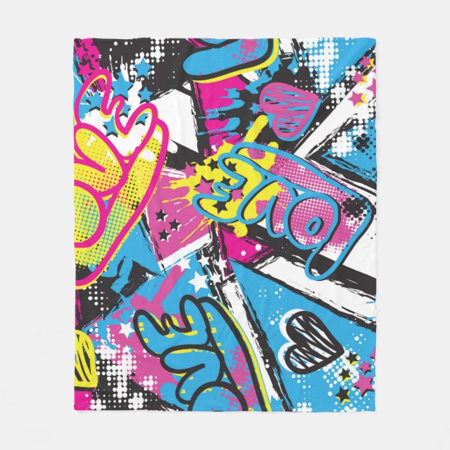 Neon Hearts: Grunge Girl Pattern Fleecedecke (Vorderseite)