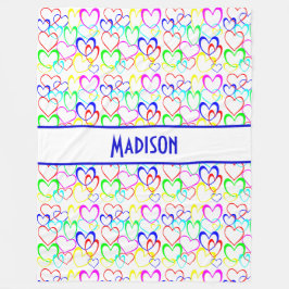 Neon Hearts on White, Personalisiert Fleecedecke
