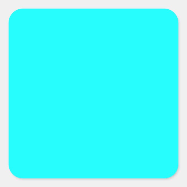 Neon hellblau 00ffff quadratischer aufkleber (Vorderseite)