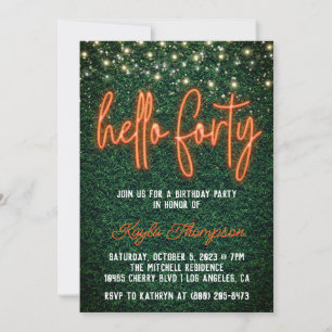 Neon Hello 40. Geburtstagsfeier Party Einladung