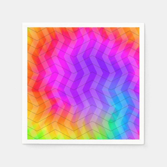 Neon Herringbone Trippy Hippie Rainbow Serviette (Vorderseite)