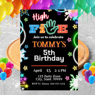 Neon High Five Birthday Boy Invitations
