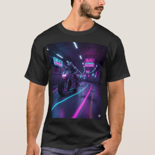 Neon Highway Rider Cyberpunk Motorrad Kunst T-Shirt