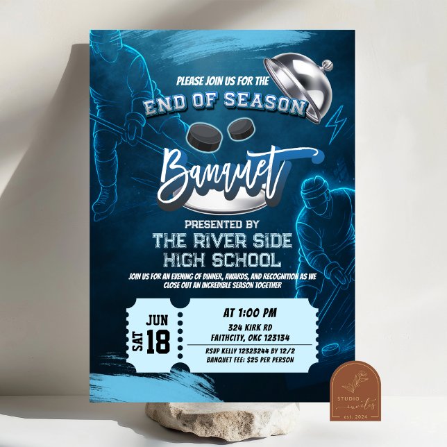 Neon Hockey Fin de saison Banquet Party Invitation (Créateur téléchargé)