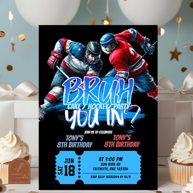 Neon Hockey Teenager Joint Birthday Einladung (Von Creator hochgeladen)