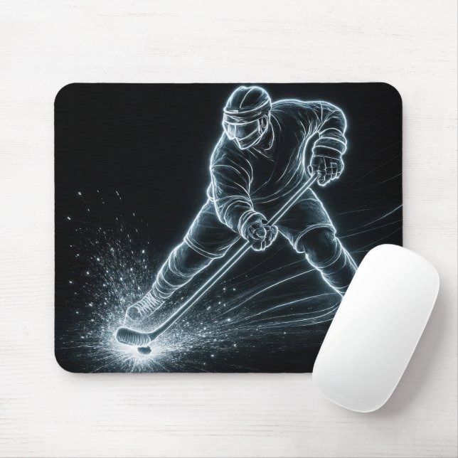 Neon-Hockeyspieler auf Eis Mousepad (Mit Mouse)