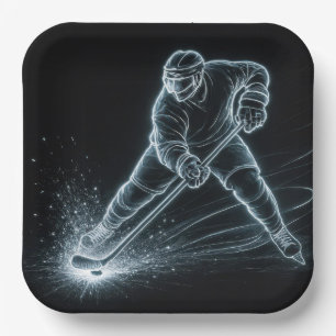 Neon-Hockeyspieler auf Eis Pappteller