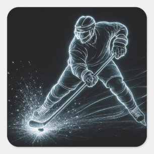Neon-Hockeyspieler auf Eis Quadratischer Aufkleber