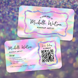 Neon-Holografischer-Irideszenter-Frisiersalon-QR-C Visitenkarte