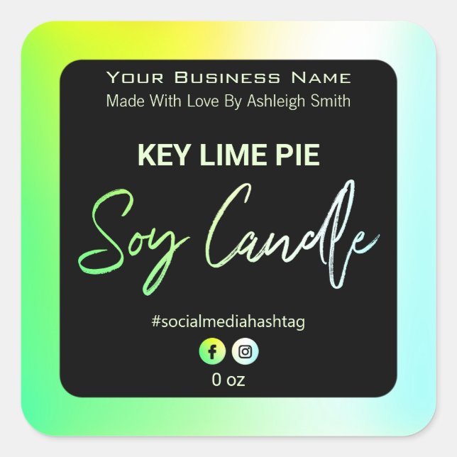 Neon Holographic Soy Candle Labels Quadratischer Aufkleber (Vorderseite)