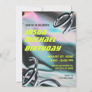 Neon Holographic Textured futuristic Geburtstag Einladung