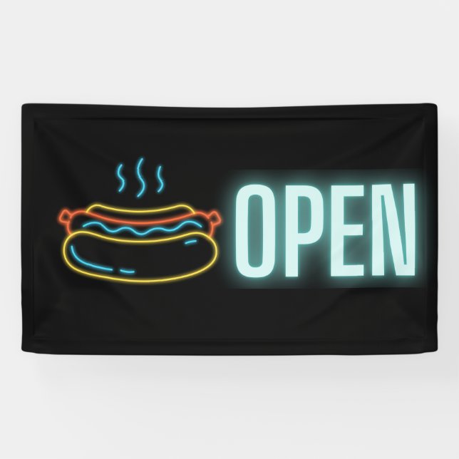 Neon Hot Dog Öffnen Indoor Vinyl Banner (Horizontal)