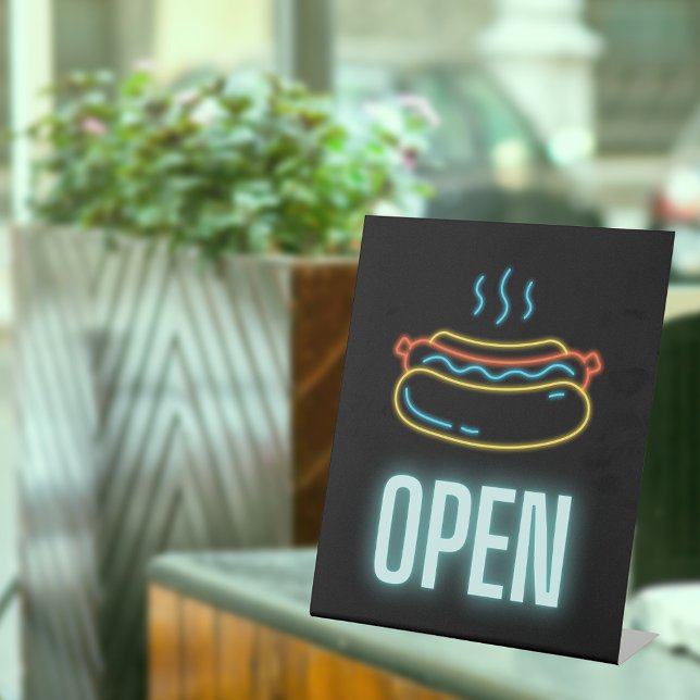 Neon Hot Dog Open Pedestal Schild (Von Creator hochgeladen)