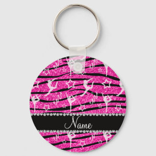 Neon hot pink gymnastics glitter zebra stripes schlüsselanhänger