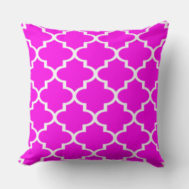 Neon Hot Pink White Quatrefolie Lattice Kissen