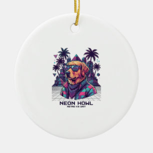 Neon Howl Retro K9 Unit Hund Sonnenbrille Palme_1 Keramik Ornament