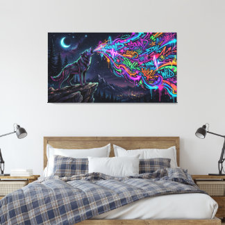 Neon Howl – Urban Wolf Energy Canvas Print Leinwanddruck