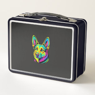Neon-Hund Buntes Vektor-Porträt Metall Brotdose