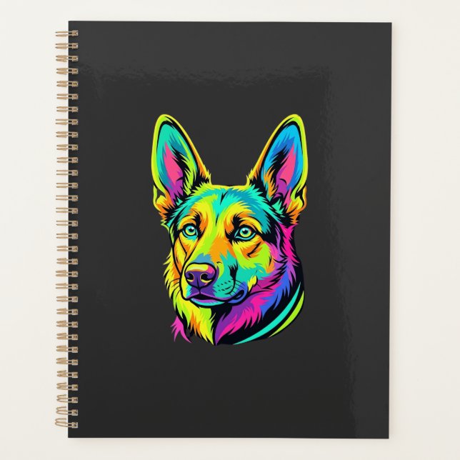 Neon-Hund buntes Vektorportrait Planer (Vorderseite)