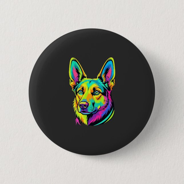 Neon-Hund Buntes Vektorporträt Button (Vorderseite)