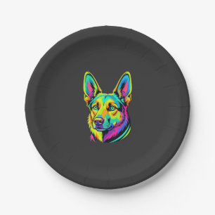 Neon-Hund Buntes Vektorporträt Pappteller