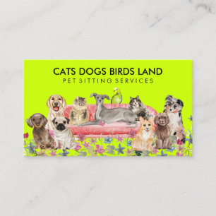 Neon Hund Katze Vogel Hotel Sofa Pet Sitting Visitenkarte