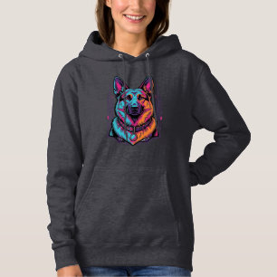 Neon-Hundeporträt Vintage-Gravur Grafik_1 Hoodie