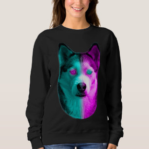 Neon Husky mit neonfarbenen Augen und gefärbtem Fu Sweatshirt