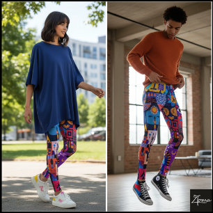Neon-Hyper-Sättigungs-Volkskunst-Quilt Leggings