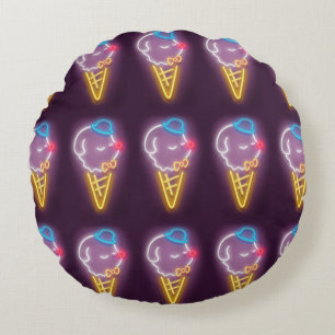 Neon Ice Cream Dog Rundes Kissen