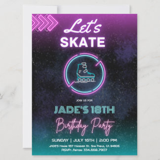 Neon Ice Skaten Birthday Party Einladung