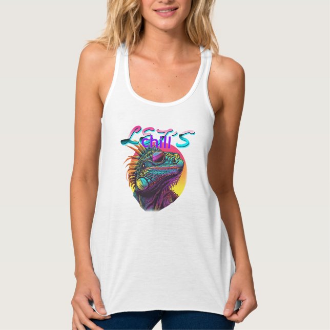 Neon Iguana - Retro 80er Lizard Art Tank Top (Vorderseite)
