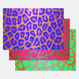 Neon Imitats Glitzer Leopard Print Geschenkpapier Set