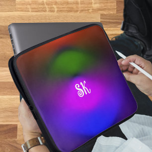 Neon in Blau, Lila, Grün und Orange Monogramm Laptopschutzhülle