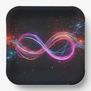 Neon Infinity Symbol in Bewegung Pappteller
