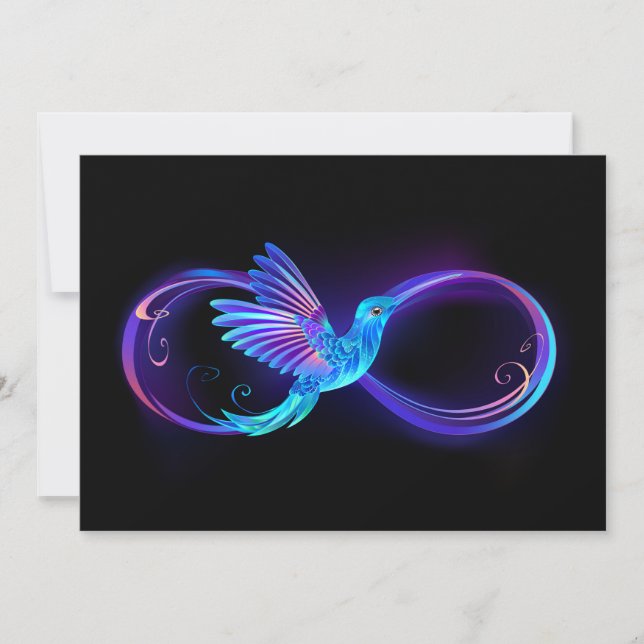 Neon Infinity Symbol mit dem leuchtenden Hummingbi (Vorderseite)