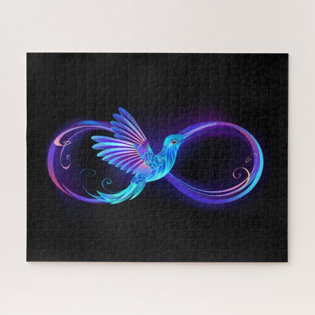 Neon Infinity Symbol mit dem leuchtenden Hummingbi (Horizontal)