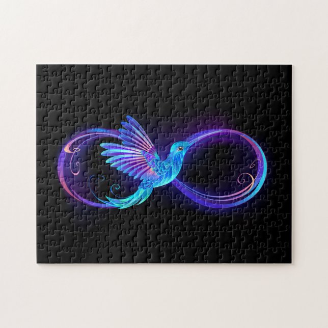 Neon Infinity Symbol mit dem leuchtenden Hummingbi (Horizontal)