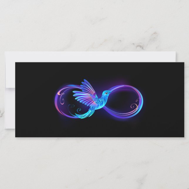 Neon Infinity Symbol mit dem leuchtenden Hummingbi (Vorderseite)