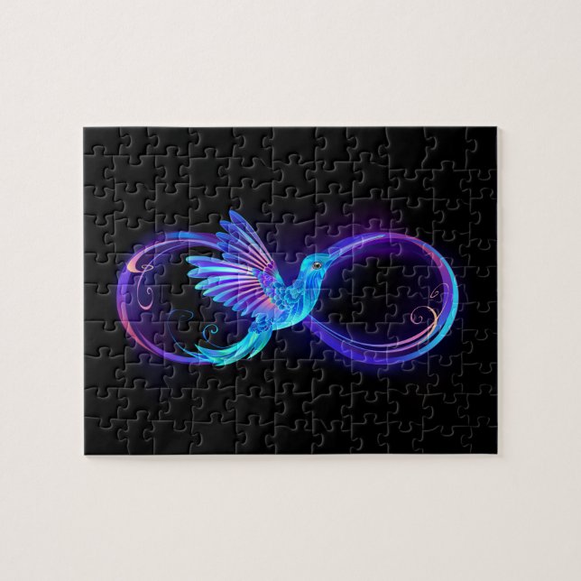 Neon Infinity Symbol mit dem leuchtenden Hummingbi (Horizontal)