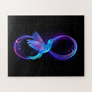 Neon Infinity Symbol mit dem leuchtenden Hummingbi