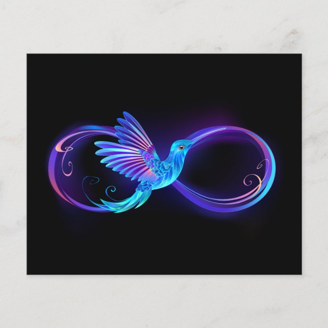 Neon Infinity Symbol mit dem leuchtenden Hummingbi (Vorderseite)