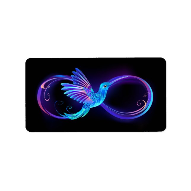 Neon Infinity Symbol mit dem leuchtenden Hummingbi Adressaufkleber (Vorne)