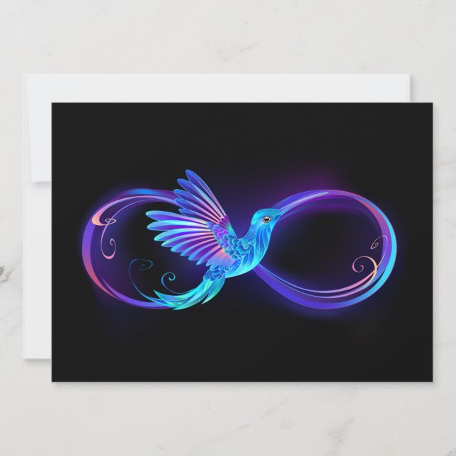 Neon Infinity Symbol mit dem leuchtenden Hummingbi Ankündigung (Vorderseite)