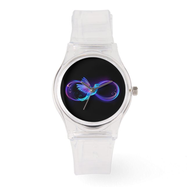 Neon Infinity Symbol mit dem leuchtenden Hummingbi Armbanduhr (Vorderseite)