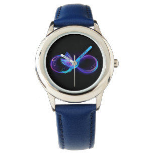 Neon Infinity Symbol mit dem leuchtenden Hummingbi Armbanduhr