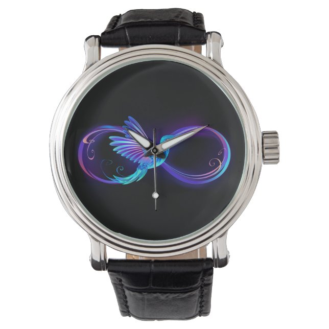 Neon Infinity Symbol mit dem leuchtenden Hummingbi Armbanduhr (Vorderseite)