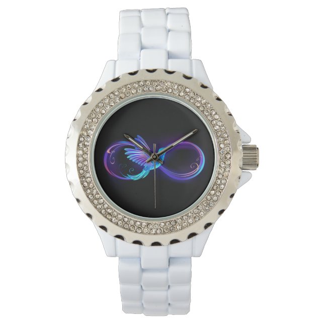 Neon Infinity Symbol mit dem leuchtenden Hummingbi Armbanduhr (Vorderseite)