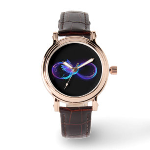 Neon Infinity Symbol mit dem leuchtenden Hummingbi Armbanduhr