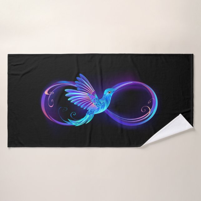 Neon Infinity Symbol mit dem leuchtenden Hummingbi Badhandtuch Set (Badehandtuch)